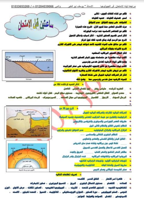 مدراول مذكرة جيولوجيا مراجعة نهائية سؤال وجواب للصف الثالث الثانوى أ/ يوسف ابو الخير