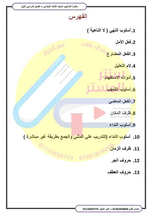 مدراول أساليب اللغة العربية للصف الثالث الإبتدائى الفصل الدراسي الاول 2022 أ/ عمر الجيار ج1 	