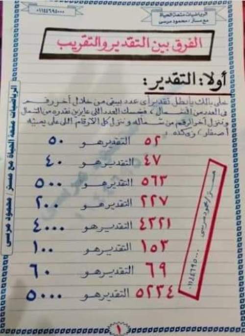 مدرس دوت كوم الفرق بين التقدير والتقريب رياضيات للصف الثاني الابتدائي ترم أول 2023 أ/ محمود مرسي	