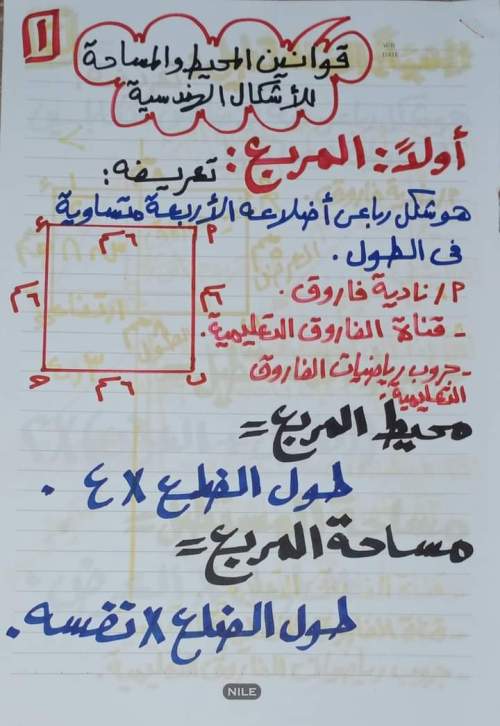 قوانين المحيط والمساحة للأشكال الهندسية للمرحلة الإعدادية مدرس دوت كوم