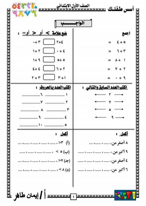 رياضيات للصف الأول الابتدائي ترم أول أ مدرس اول