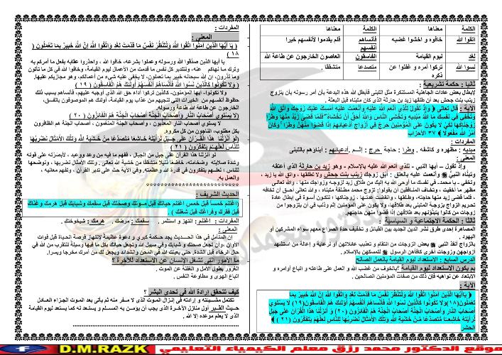 مدرس اول مراجعة تربية اسلامية سؤال وجواب للصف الأول الثانوى الترم الأول 2023	