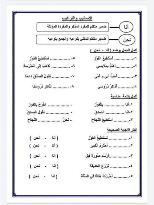 مدراول أساليب وتراكيب فى اللغة العربية للصف الثانى الإبتدائى الترم الثانى	