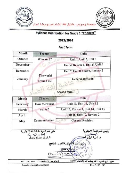 مدرس دوت كوم توزيع مقرر اللغة الإنجليزية للصف الأول والثانى والثالث والرابع والخامس الترم الأول والثانى والسادس الإبتدائى الترم الأول فقط 2024 أ/ رضا نصار	