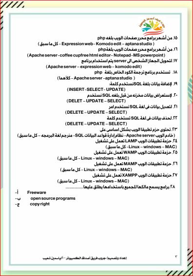 مدرس اول أقوي مذكرة حاسب الي بالاجابات للصف الثاني الثانوي ترم اول 2024 أ/ ياسمين شعيب	