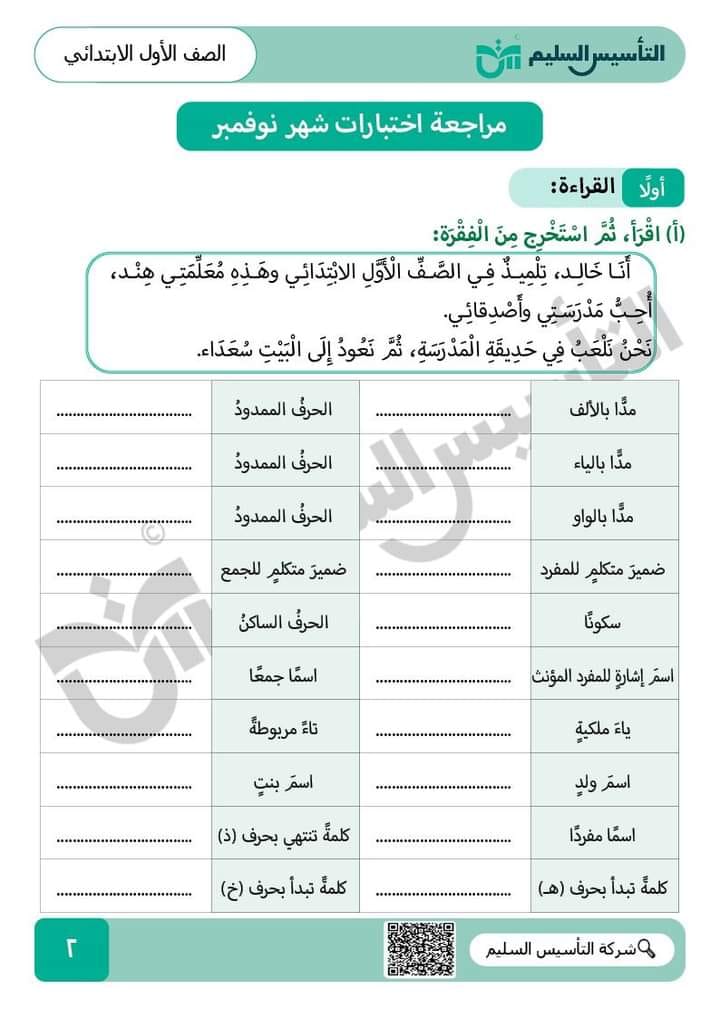 مدرس دوت كوم مراجعة اختبار شهر نوفمبر فى اللغة العربية للصف الأول الإبتدائي الترم الأول 2024 د/ عمرو المغربي	