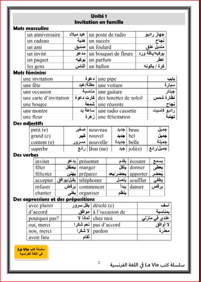 مدرس دوت كوم مراجعة ليلة الامتحان لغة فرنسية للصف الثانى الاعدادى لغات الترم الاول 2024 pdf من كتاب La Vie	