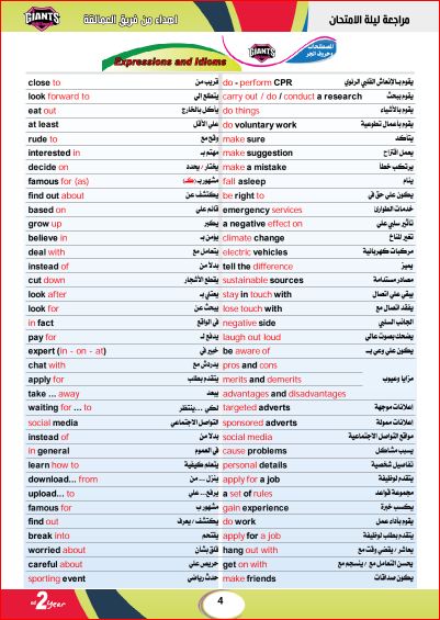 مدرس دوت كوم مراجعة ليلة الامتحان من كتاب العمالقة Giants فى اللغة الانجليزية للصف الثانى الثانوى الترم الاول 2024 pdf	