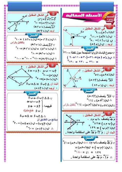 مدرس دوت كوم ملخص فى مادة الرياضيات (هندسه) الصف الاول الاعدادى الترم الاول	