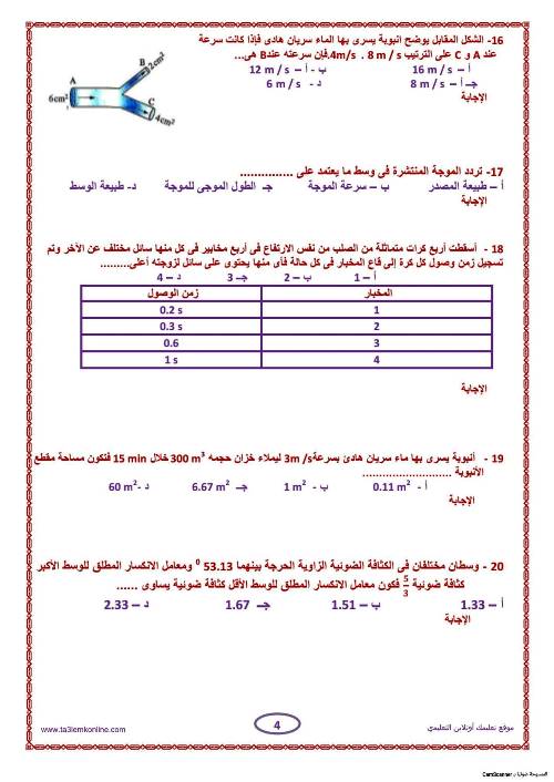 مدرس دوت كوم نماذج امتحانات بالاجابات فى مادة الفيزياء الصف الثانى الثانوى الترم الاول أ/ وائل عبد المولى	