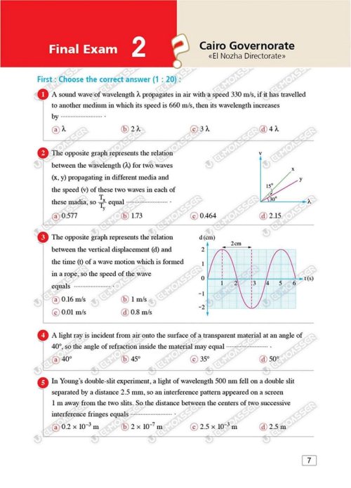 مدرس دوت كوم الاختبارات النهائية Physics من كتاب المعاصر بالإجابات فى الفيزياء لغات للصف الثانى الثانوى الترم الاول 2024	