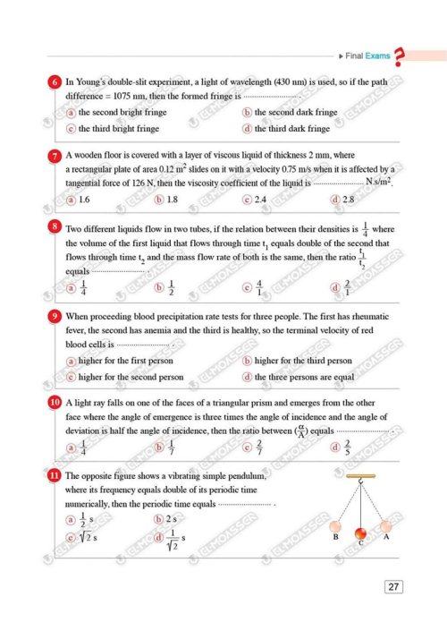 مدرس دوت كوم الاختبارات النهائية Physics من كتاب المعاصر بالإجابات فى الفيزياء لغات للصف الثانى الثانوى الترم الاول 2024	