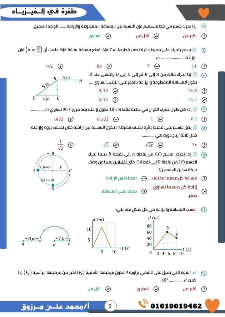 مدرس دوت كوم مراجعة ليلة الامتحان فى الفيزياء بالاجابات للصف الاول الثانوى الترم الاول أ/ محمد على مرزوق	