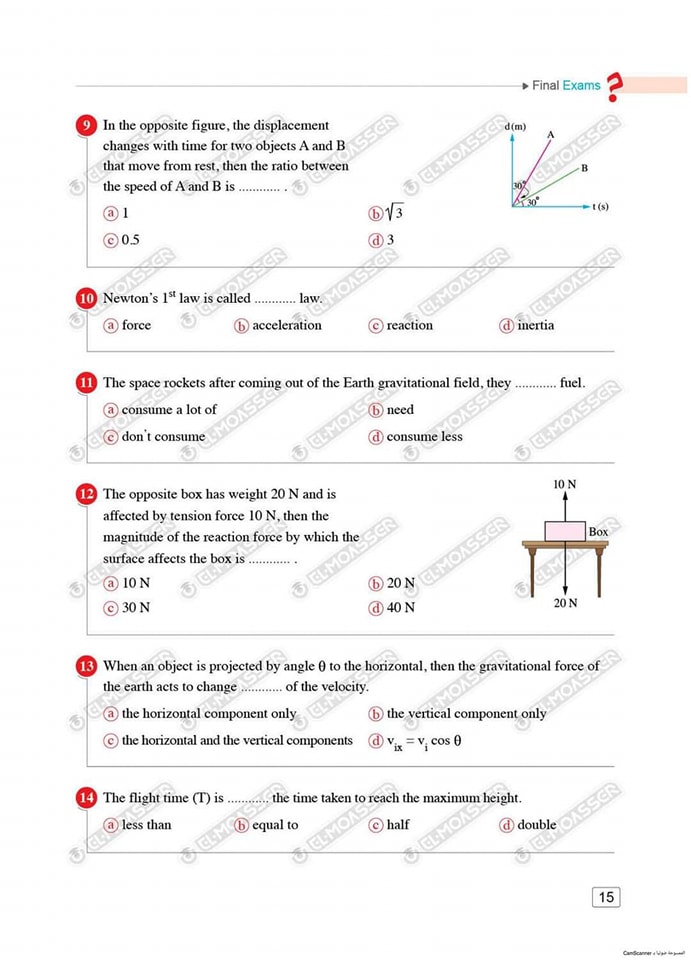 مدرس اول الاختبارات النهائية Physics من كتاب المعاصر بالإجابات الفيزياء لغات للصف الأول الثانوى الترم الاول 2024	