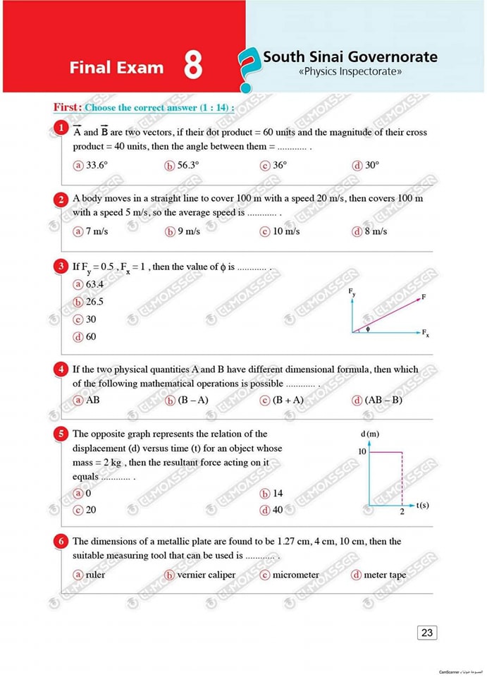 مدرس دوت كوم الاختبارات النهائية Physics من كتاب المعاصر بالإجابات الفيزياء لغات للصف الأول الثانوى الترم الاول 2024	