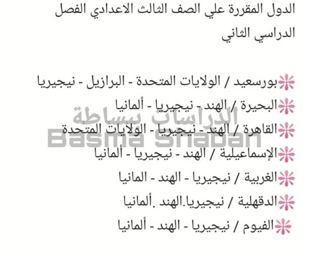 معلم خبير الدول المقررة فى الدراسات الاجتماعية للصف الثالث الاعدادي الفصل الدراسي الثاني 2024 أ/ بسمة شعبان