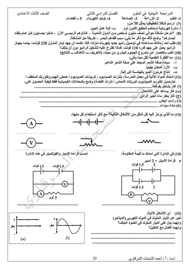 مدرس اول مراجعة نهائية فى العلوم للصف الثالث الاعدادي الترم الثاني أ/ أحمد الشحات الشرقاوي	