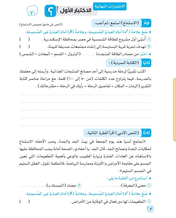 اختبارات نهائية مجابة فى اللغة العربية للصف الرابع الإبتدائى الترم الثانى	 مدرس دوت كوم
