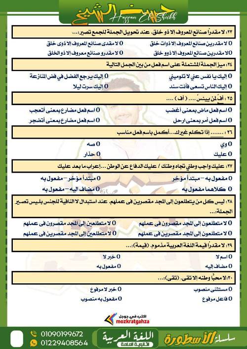 مدرس اول مراجعة فى مادة اللغة العربية الصف الثانى الثانوى الترم الثانى أ/ حسن الشيخ	