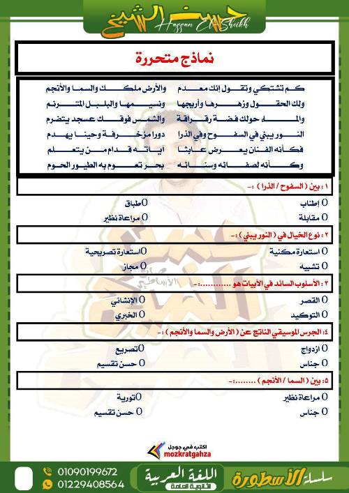 مدرس دوت كوم مراجعة فى مادة اللغة العربية الصف الثانى الثانوى الترم الثانى أ/ حسن الشيخ	