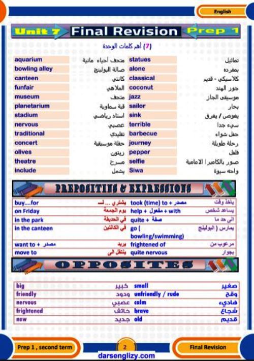 مدرس دوت كوم مراجعة نهائية فى اللغة الانجليزية للصف الاول الاعدادى الترم الثانى	