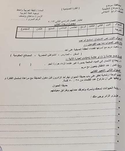مدرس دوت كوم امتحانات فعلية فى اللغة العربية للصف الرابع الابتدائي الفصل الدراسي الثاني	