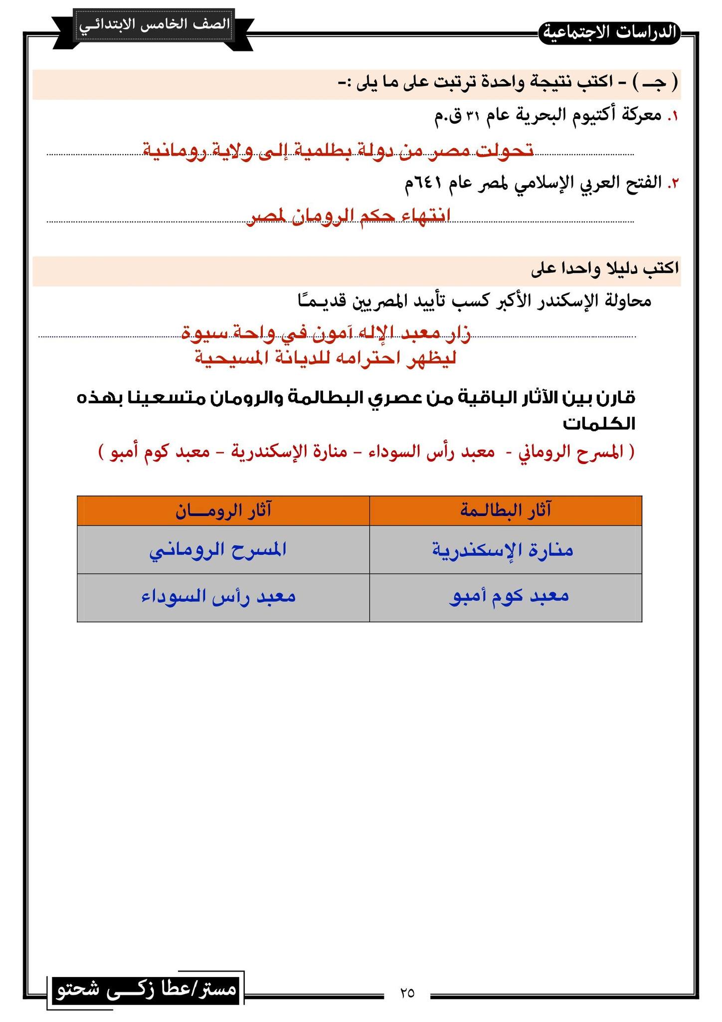 مدرس دوت كوم مراجعة نهائية فى الدراسات الأجتماعية للصف الخامس الإبتدائى الترم الثانى أ/ عطا زكى شحتو	