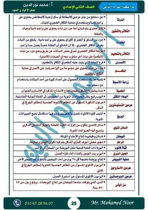 مدرس دوت كوم أقوى مذكرة مراجعة نهائية ليلة الامتحان بالإجابات فى مادة العلوم الصف الثانى الاعدادى الترم الثانى أ/ محمد نورالدين	