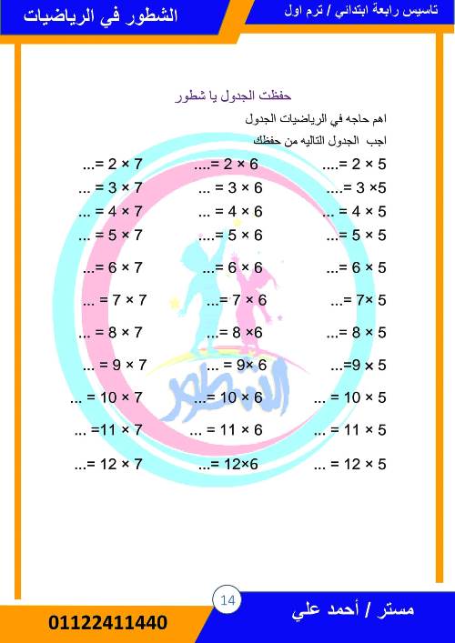 مدرس دوت كوم مذكره تأسيس فى الرياضيات الصف الرابع الابتدائى الترم الثانى أ/ احمد على	