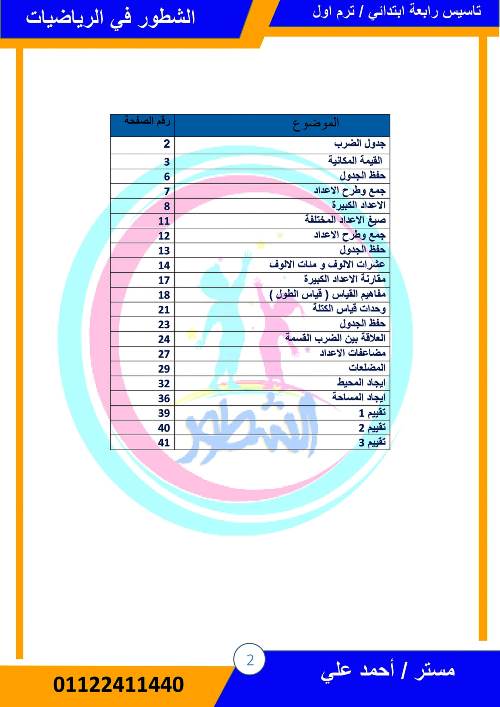 مدرس دوت كوم مذكره تأسيس فى الرياضيات الصف الرابع الابتدائى الترم الثانى أ/ احمد على	