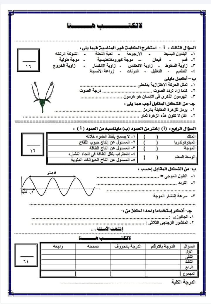 مدرس دوت كوم مراجعة ليلة الإمتحان بالإجابات امتحانات السنين الماضية فى العلوم للصف الأول الإعدادى الترم الثانى 2024 أ/ آية حسين	