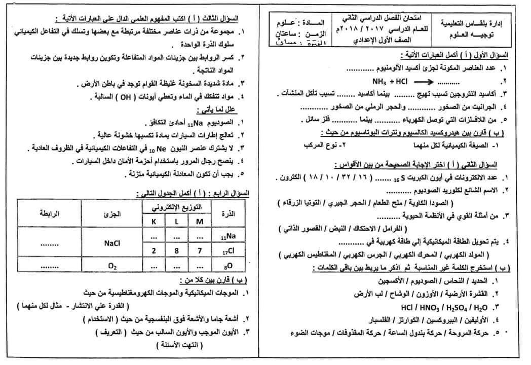 مدرس دوت كوم مراجعة ليلة الإمتحان بالإجابات امتحانات السنين الماضية فى العلوم للصف الأول الإعدادى الترم الثانى 2024 أ/ آية حسين	