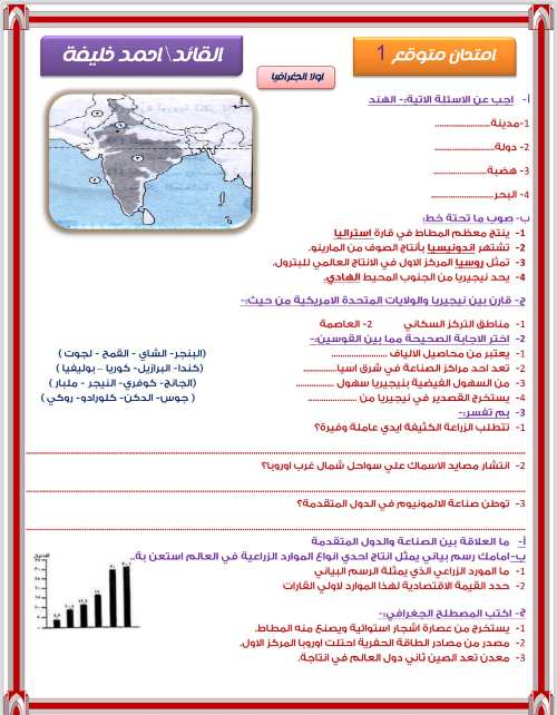 مدرس دوت كوم امتحانين متوقعين لمحافظة الجيزة فى الدراسات الإجتماعية للصف الثالث الإعدادى الترم الثانى 2024 أ/ أحمد خليفة	