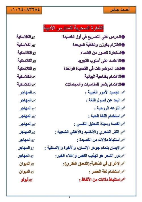 مذكرة لغة عربية الصف الثالث الثانوى أ/ احمد جابر	 مدرس اول