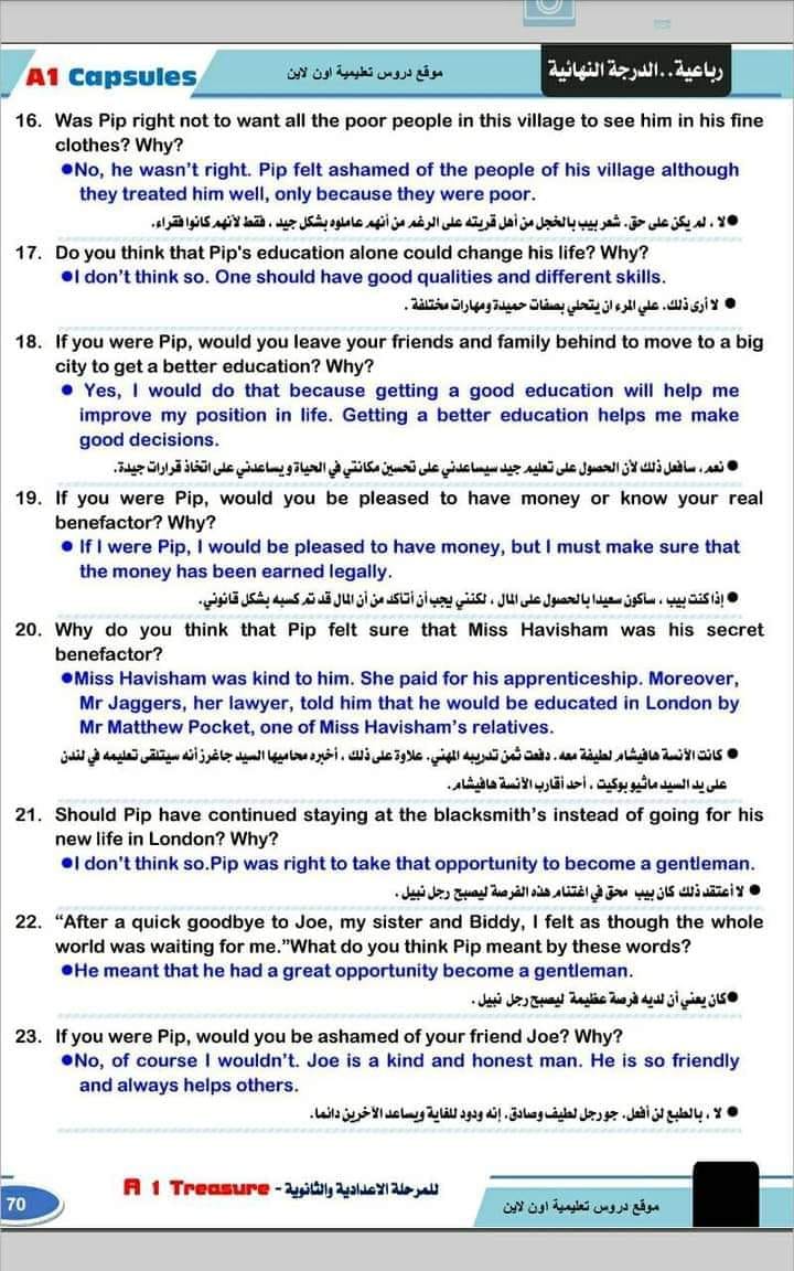 مدرس اول 130 سؤال قصة الامال العظيمة بالاجابات والترجمة فى اللغة الإنجليزية للصف الثالث الثانوى أ/ إسلام إبراهيم	
