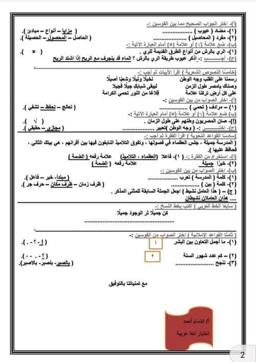 مدرس اول امتحانات لغة عربية الدور الثانى للصفوف الرابع والخامس والسادس الابتدائى بالاجابات أ/ ابتسام احمد	