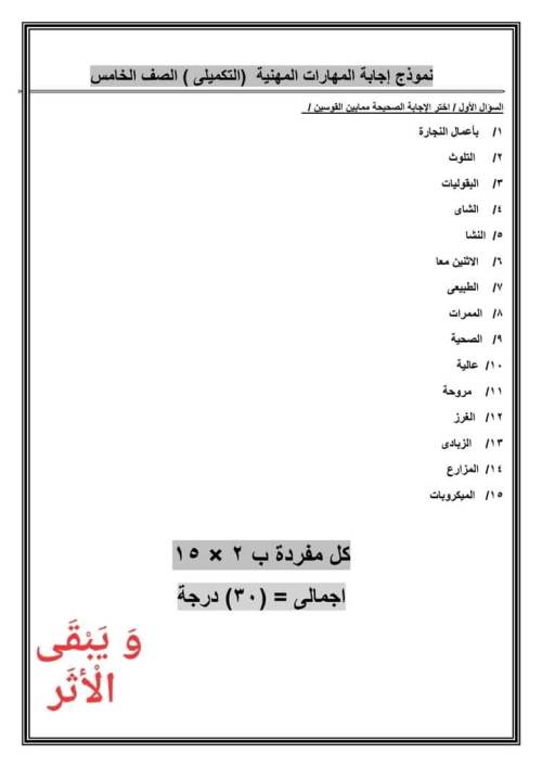 مدرس دوت كوم امتحانات الدور الثاني مهارات مهنية الصف الرابع والخامس والسادس الابتدائى + الإجابة	