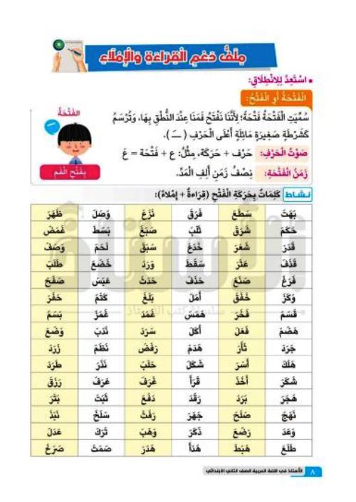 مذكرة لغة عربية الصف الثانى الابتدائى	 مدرس دوت كوم