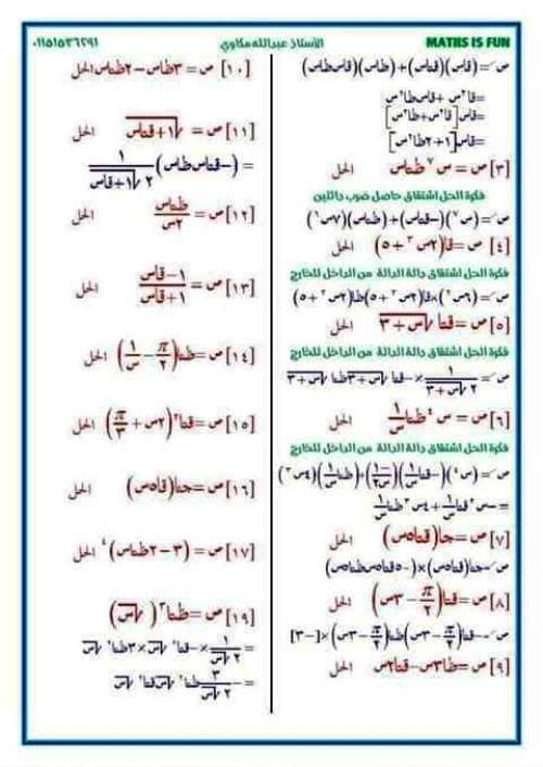 مدرس دوت كوم المراجعة النهائية فى التفاضل والتكامل الصف الثالث الثانوى أ/ عبدالله مكاوى ، م/ ياسر محمد 