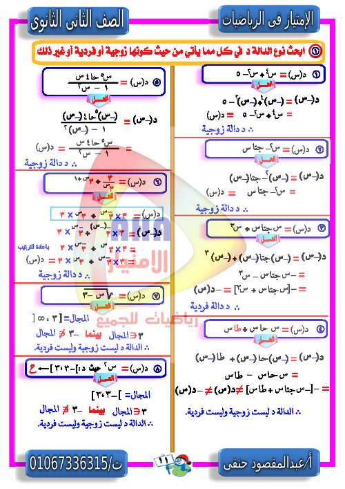 مدرس دوت كوم مذكرة الجبر  للصف الثانى الثانوى أ/ عبد المقصود حنفي