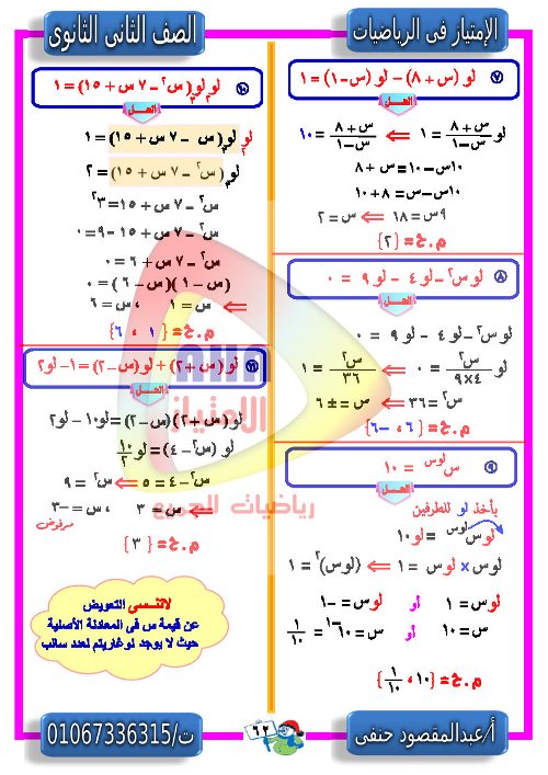 مدرس دوت كوم مذكرة الجبر  للصف الثانى الثانوى أ/ عبد المقصود حنفي