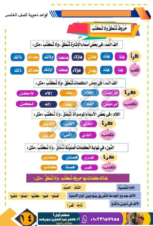 مدرس دوت كوم مذكره في اللغة العربية  الصف الخامس الابتدائي الفصل الدراسي الأول