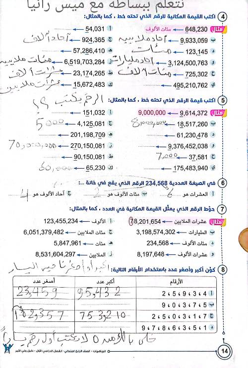 مدرس اول مراجعه في ماده الرياضيات الصف الرابع الابتدائي 