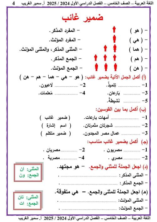 مدرس دوت كوم مذكرة لغة عربية للصف الخامس الابتدائي الفصل الدراسي الأول أ/ سمير الغريب