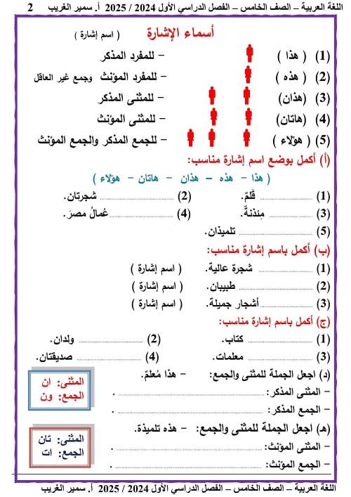 مدرس دوت كوم مذكرة لغة عربية للصف الخامس الابتدائي الفصل الدراسي الأول أ/ سمير الغريب