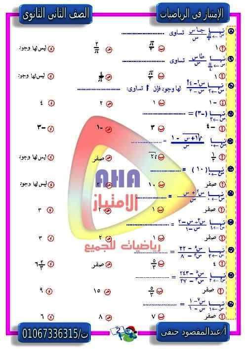 مدرس دوت كوم مذكرة تفاضل وحساب مثلثات الصف الثانى الثانوى الترم الاول أ/ عبد المقصود حنفي