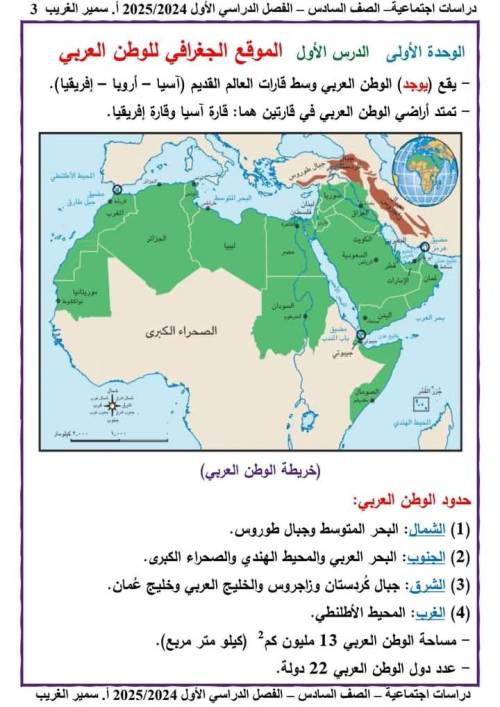 مدرس اول مذكره في الدراسات الاجتماعية الصف السادس الابتدائي أ/  سمير الغريب