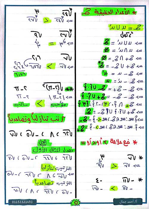 مدرس دوت كوم مذكرة رياضيات (جبر) الصف الثانى الاعدادى الترم الاول أ/ احمد جمال 