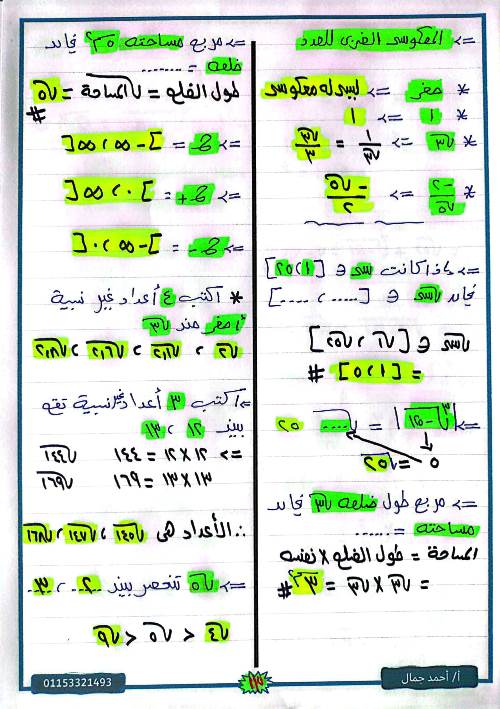 مدرس دوت كوم مذكرة رياضيات (جبر) الصف الثانى الاعدادى الترم الاول أ/ احمد جمال 