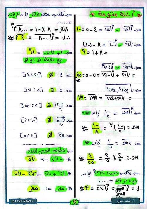مدرس دوت كوم مذكرة رياضيات (جبر) الصف الثانى الاعدادى الترم الاول أ/ احمد جمال 